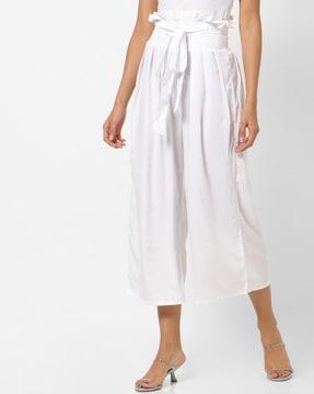 paper-bag waist culottes with fabric belt
