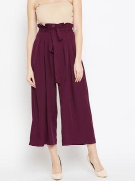 paper-bag waist culottes with fabric belt