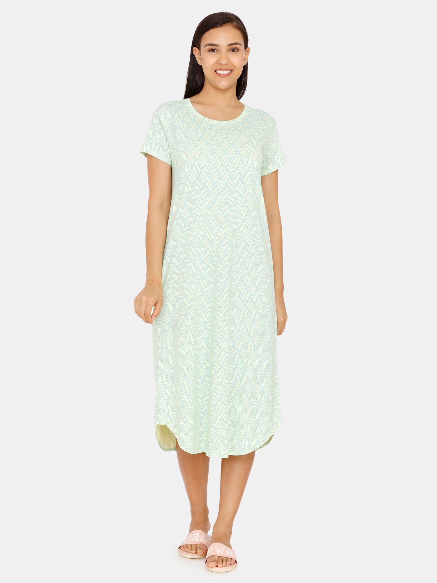 paper town knit cotton mid-calf length night dress - blue radiance