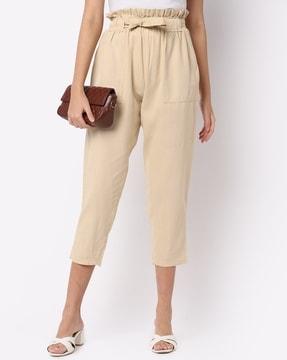 paperbag waist pants with fabric belt