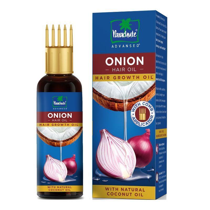 parachute advansed onion hair oil with comb applicator for hair growth and hair fall control