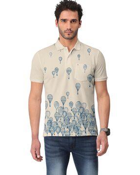 parachute print polo t-shirt with patch pocket