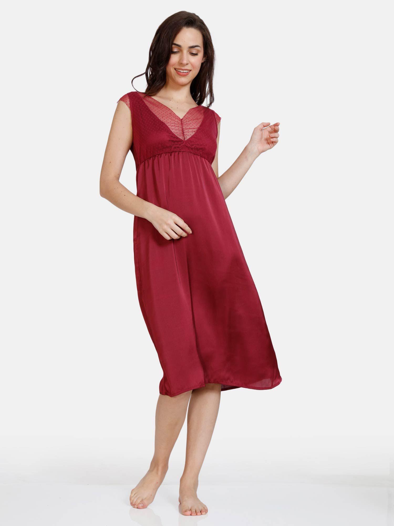 paradise garden woven mid length nightdress red