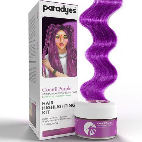 paradyes ammonia free semi-permanent hair color highlighting kit (comrii purple)
