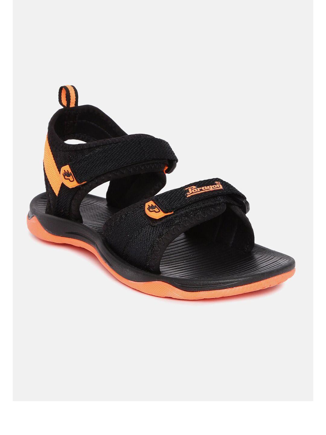paragon men black & orange sports sandals