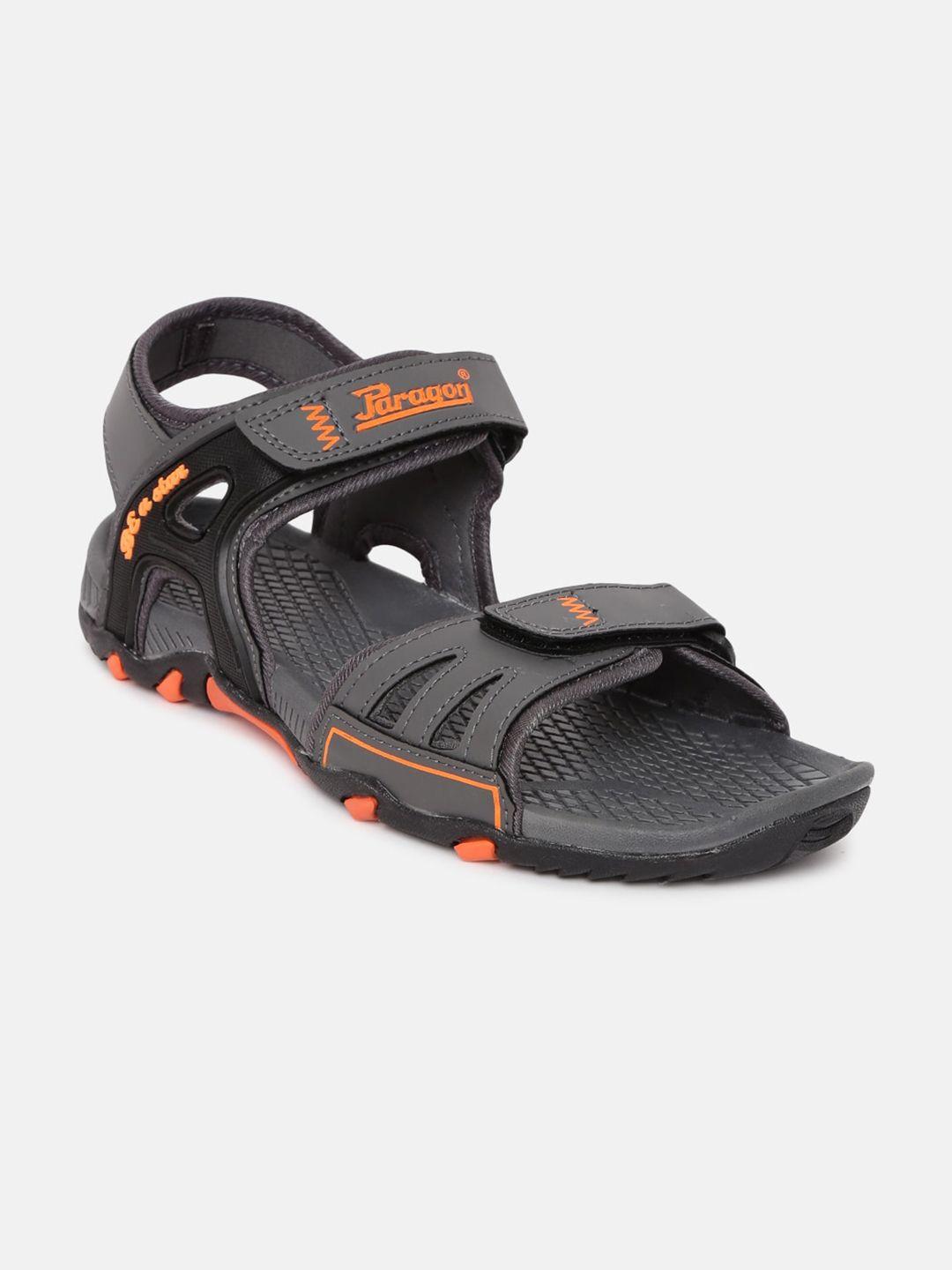 paragon men grey & orange sports sandals