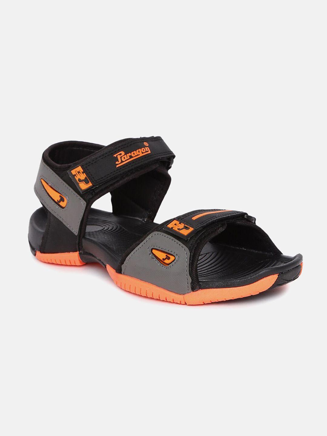 paragon men orange & black sports sandals