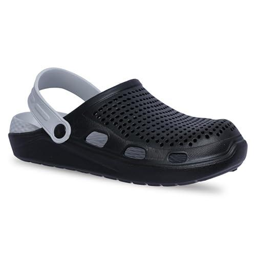 paragon men's casual black-grey clogs | stylish waterproof, lightweight clogs for men with durable anti-skid sole | ideal for outdoor use