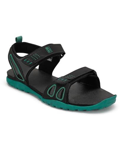 paragon men's stylish outdoor black-sea green velcro sandals | comfortable sandals for daily outdoor use | casual, durable & lightweight sandals with cushioned soles