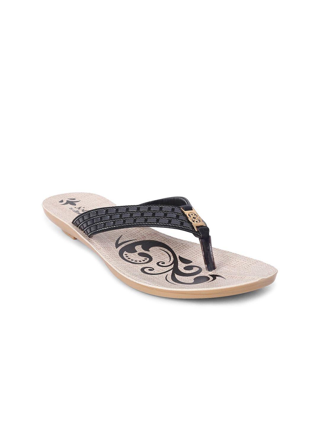 paragon men beige & black printed thong flip-flops