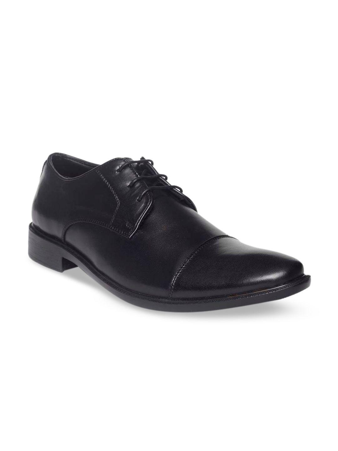 paragon men black solid leather formal derbys