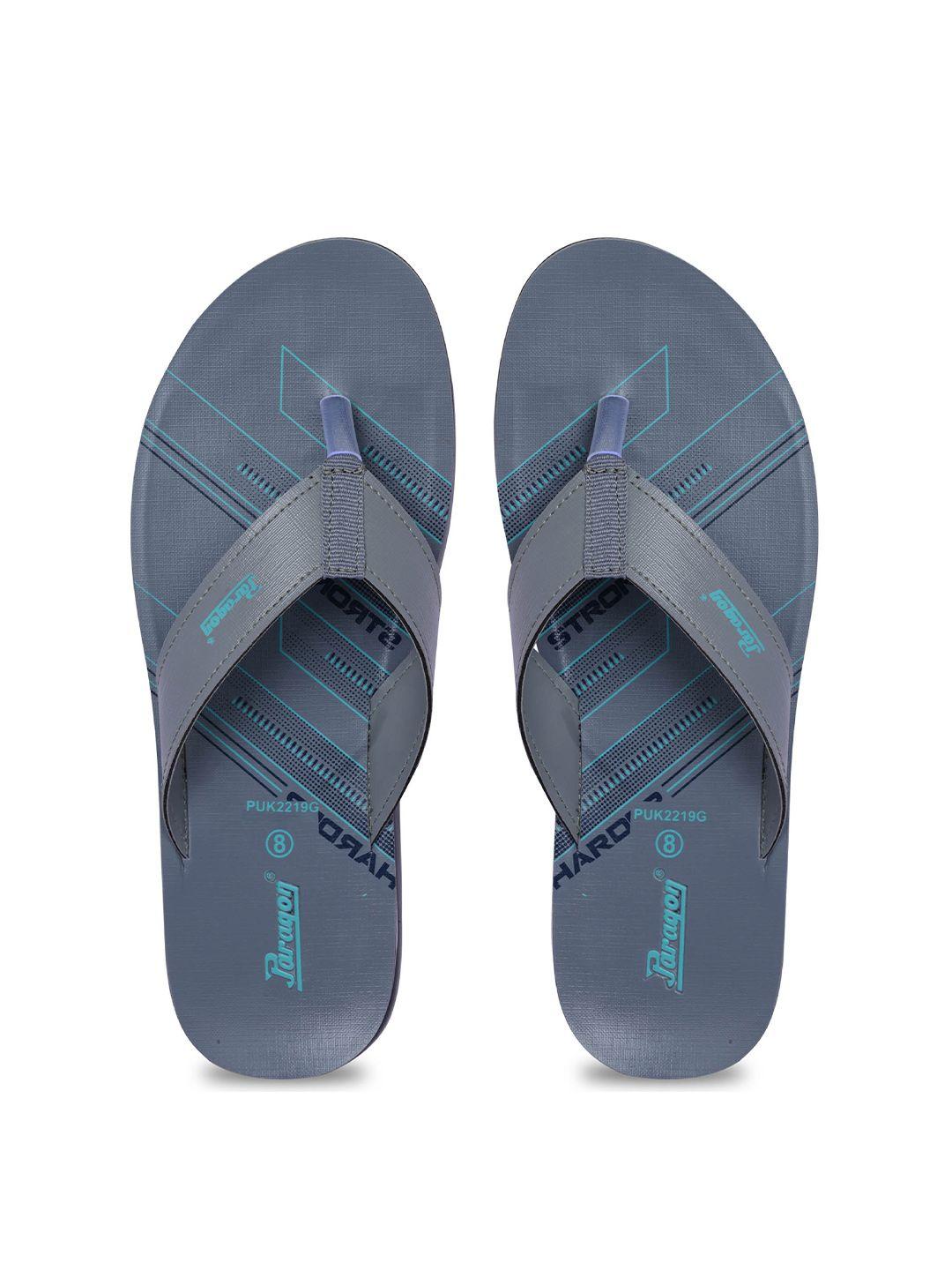 paragon men grey & blue printed thong flip-flops