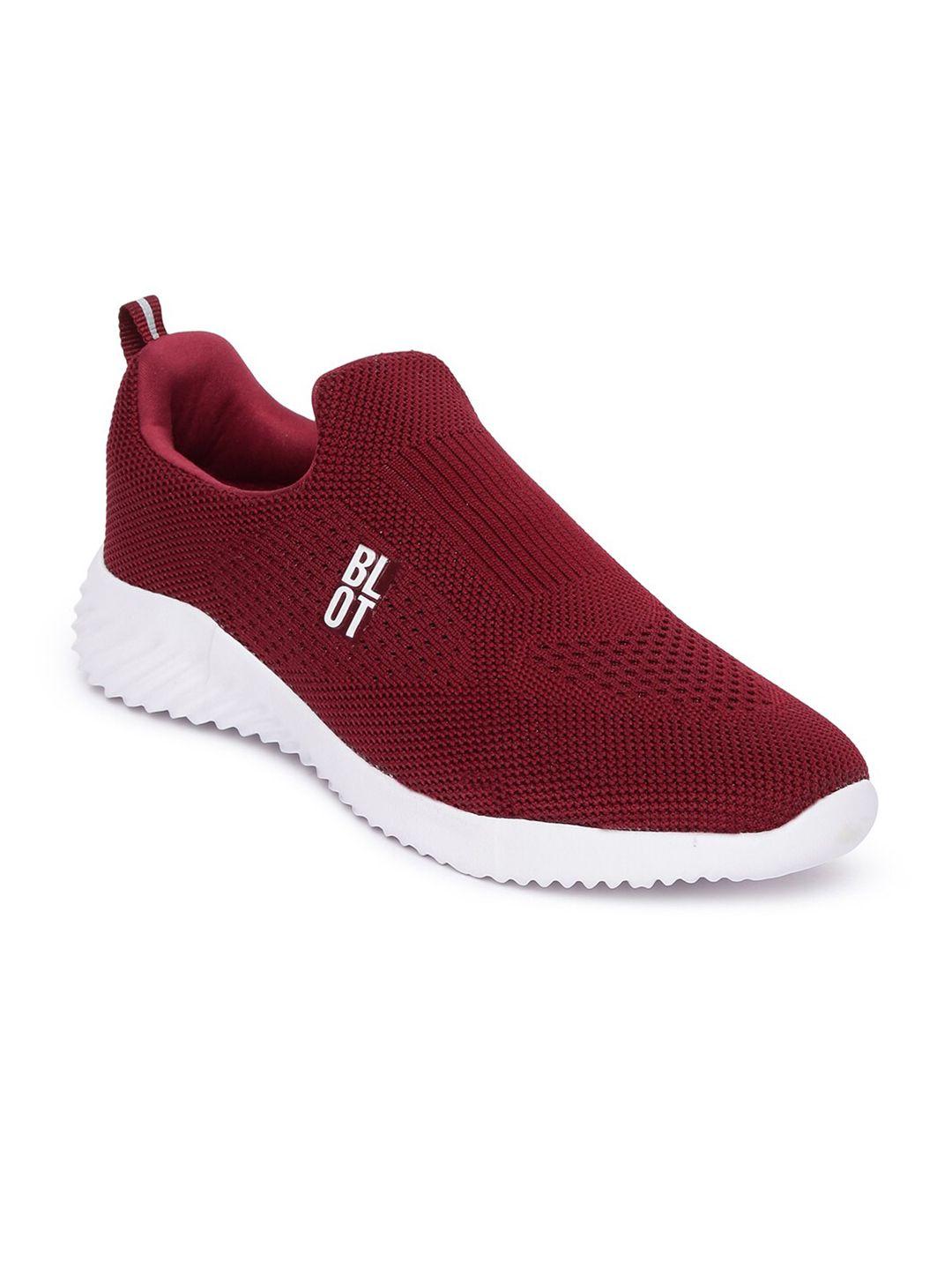 paragon men maroon canvas running knitted sports shoes