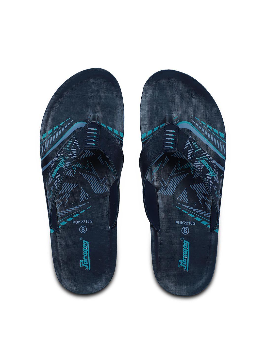 paragon men navy blue printed rubber thong flip-flops