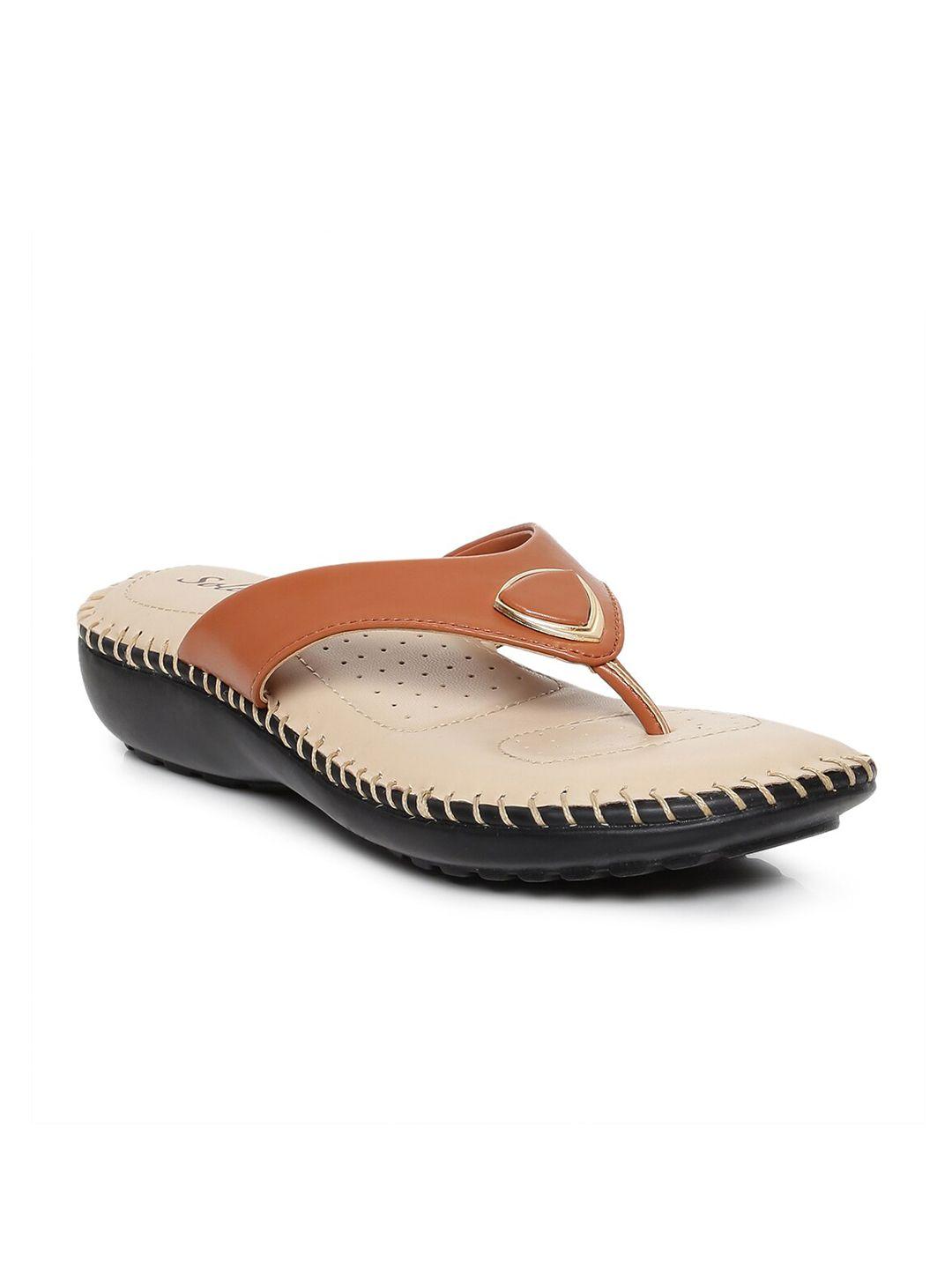 paragon women tan t-strap flats