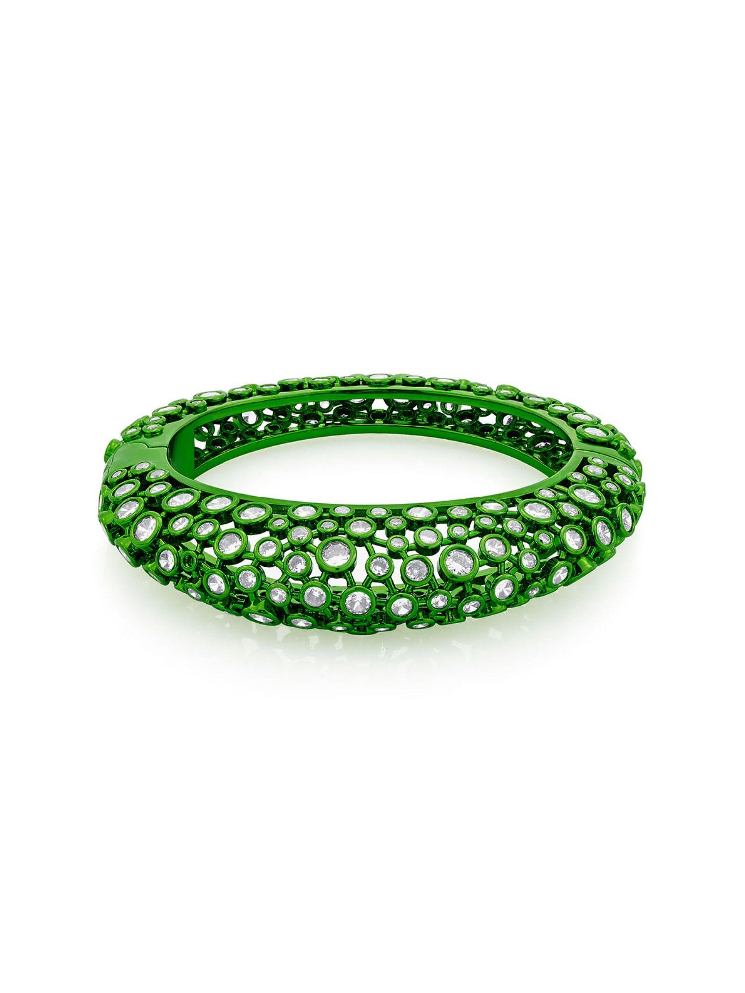 parakeet green oval hinge bangle in colored plating
