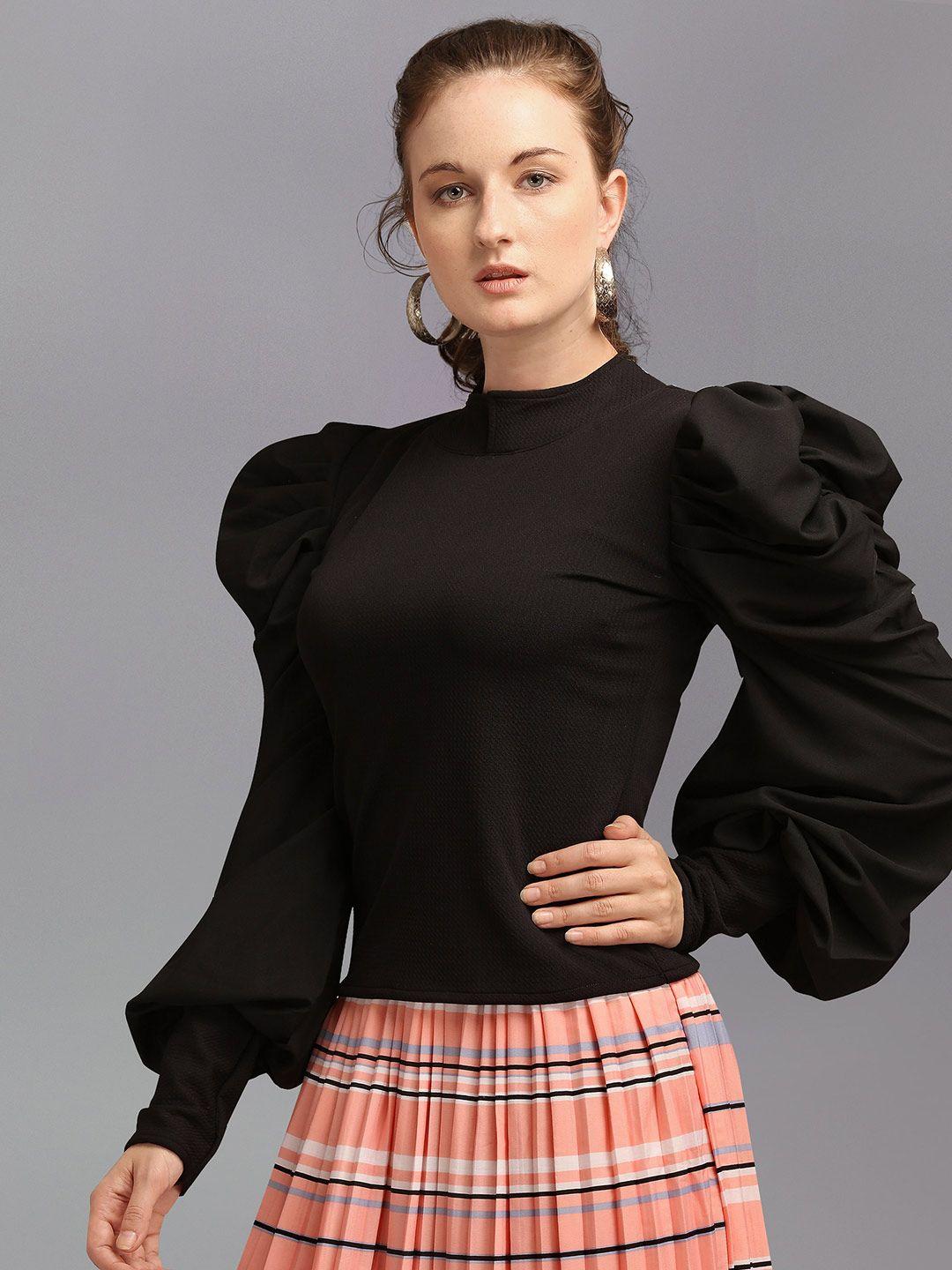 paralians black solid high neck top