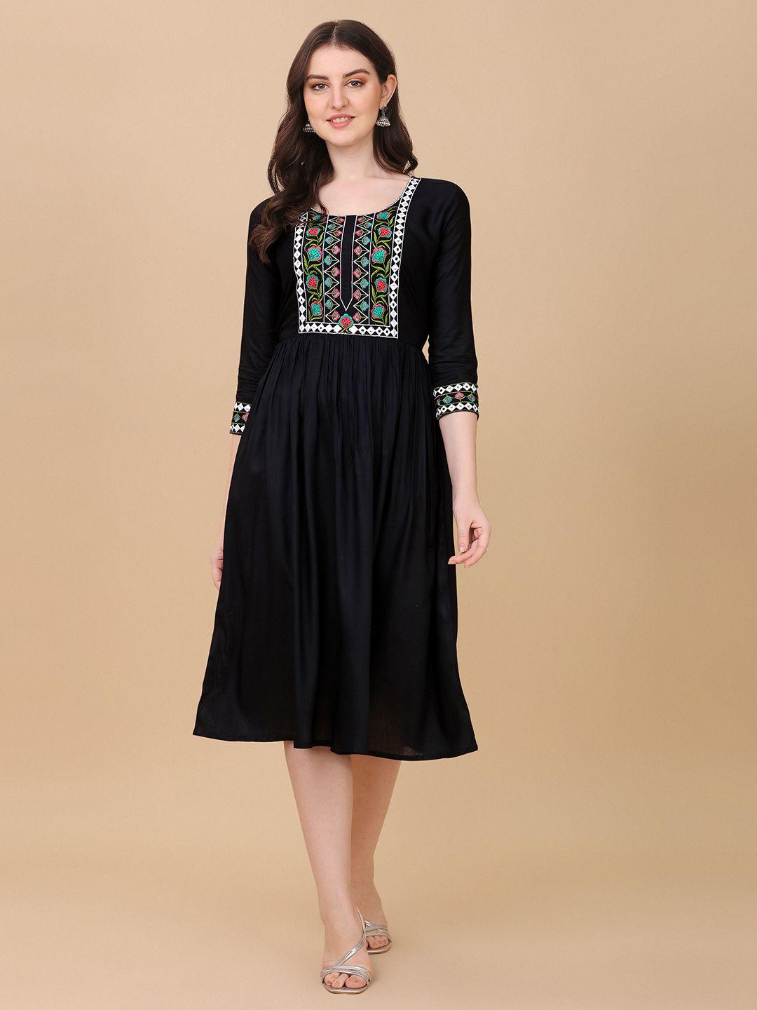 paralians  floral embroidered ethnic a-line midi dress