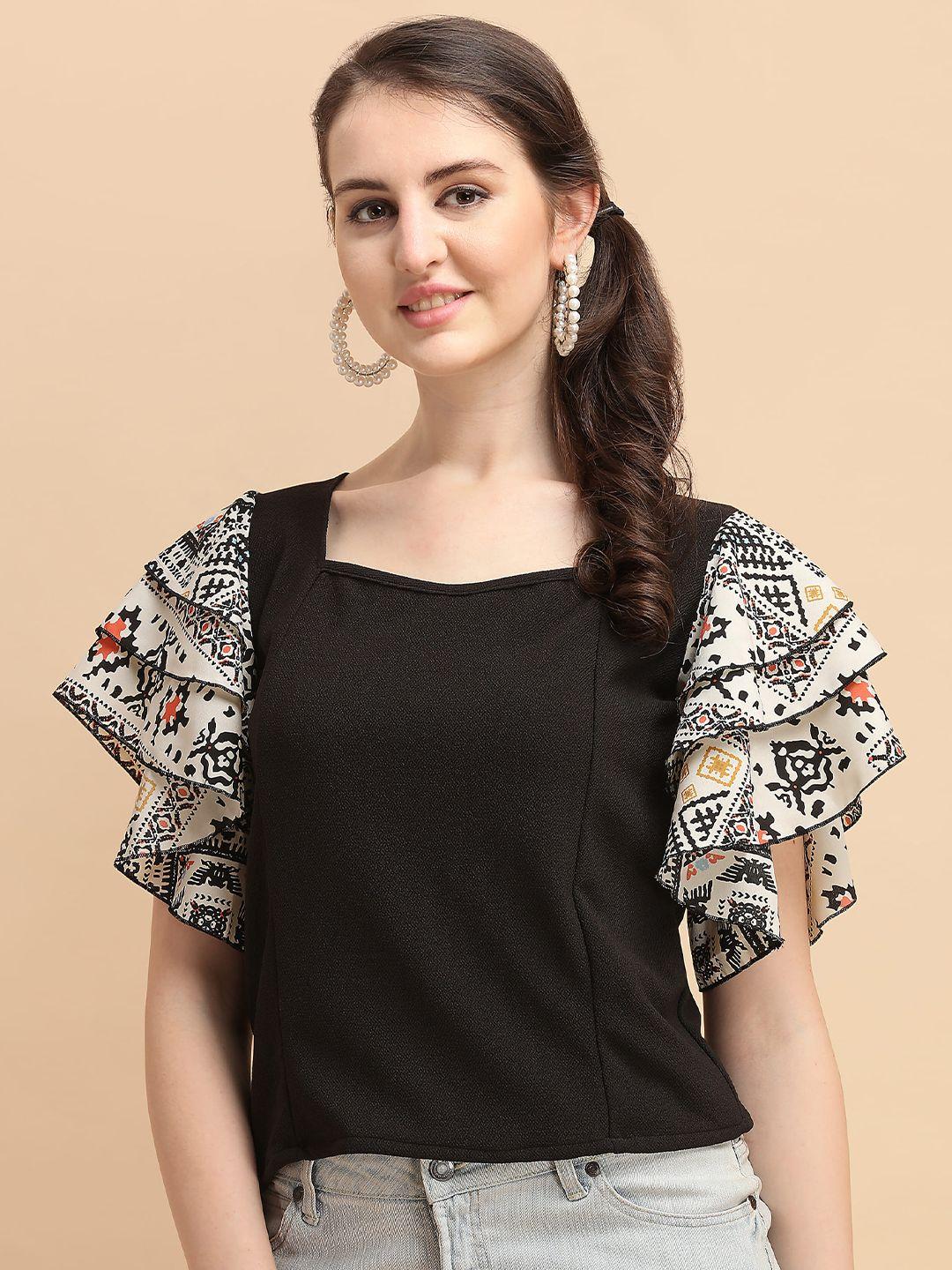 paralians black & beige print top