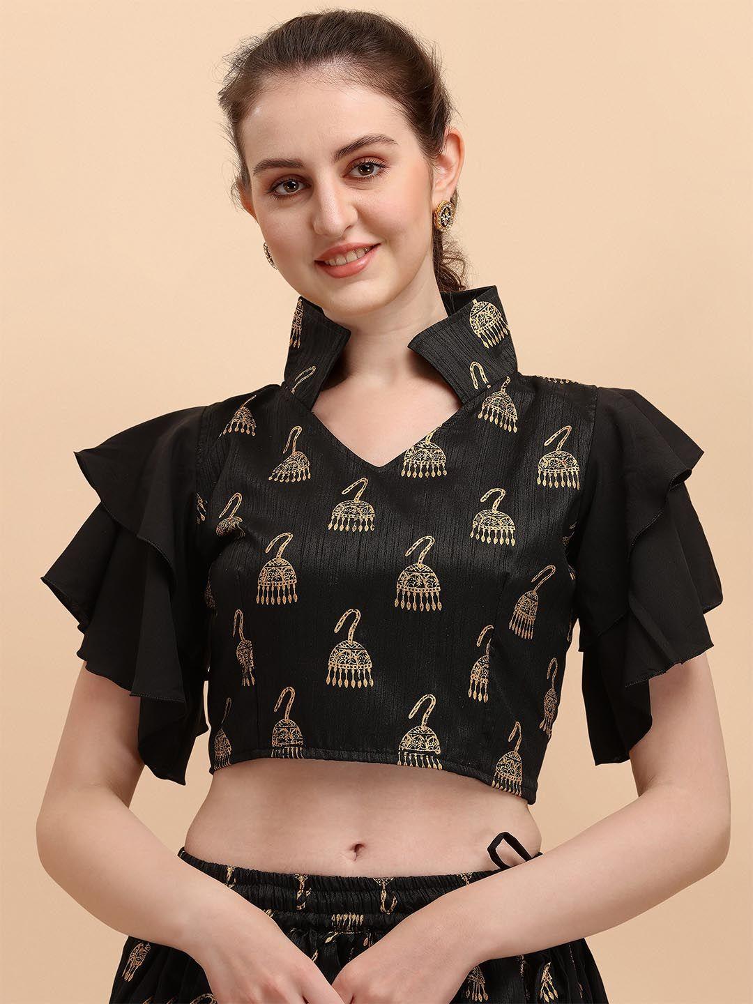 paralians black print crepe crop top