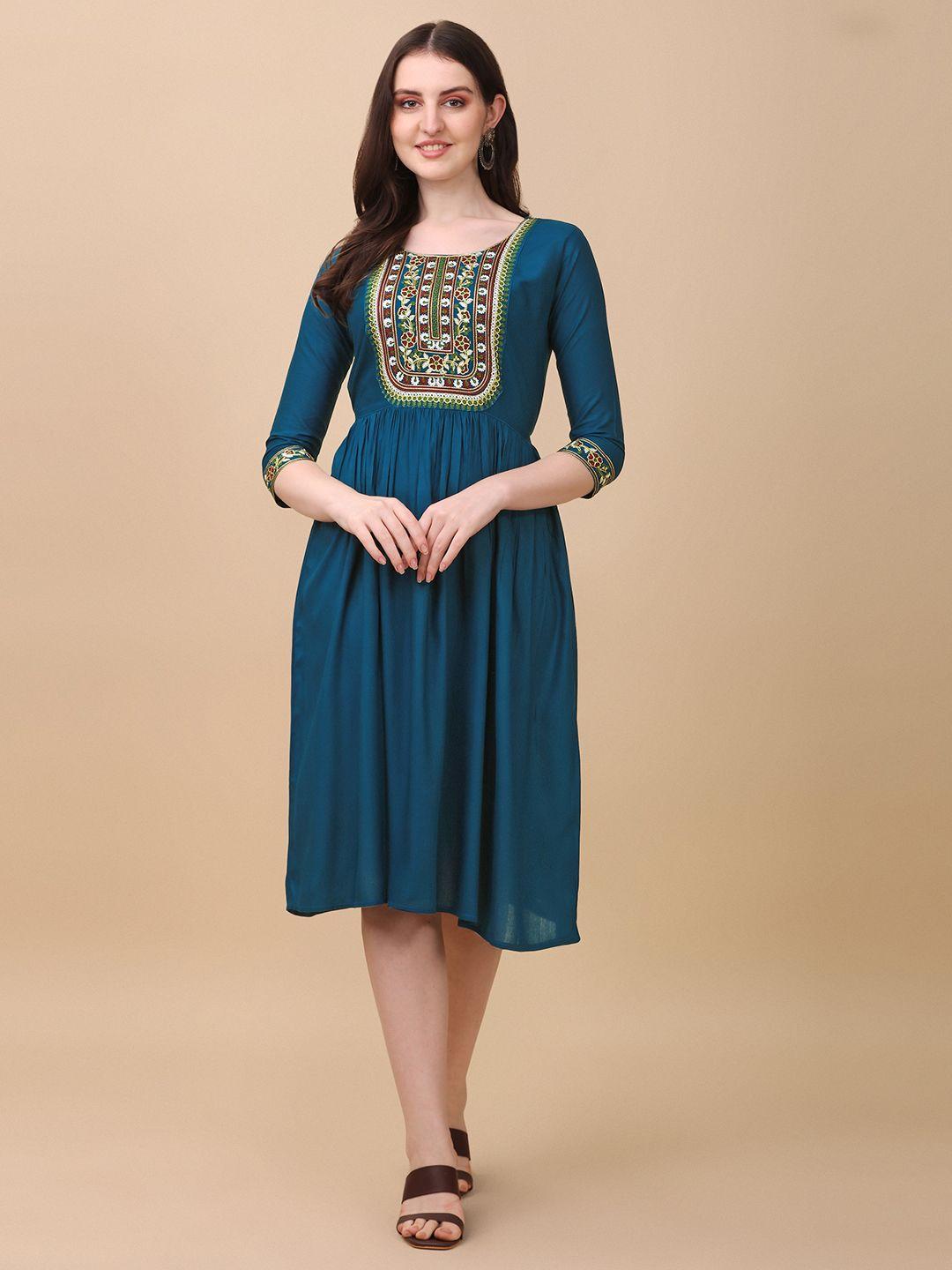paralians ethnic motifs embroidered a-line dress