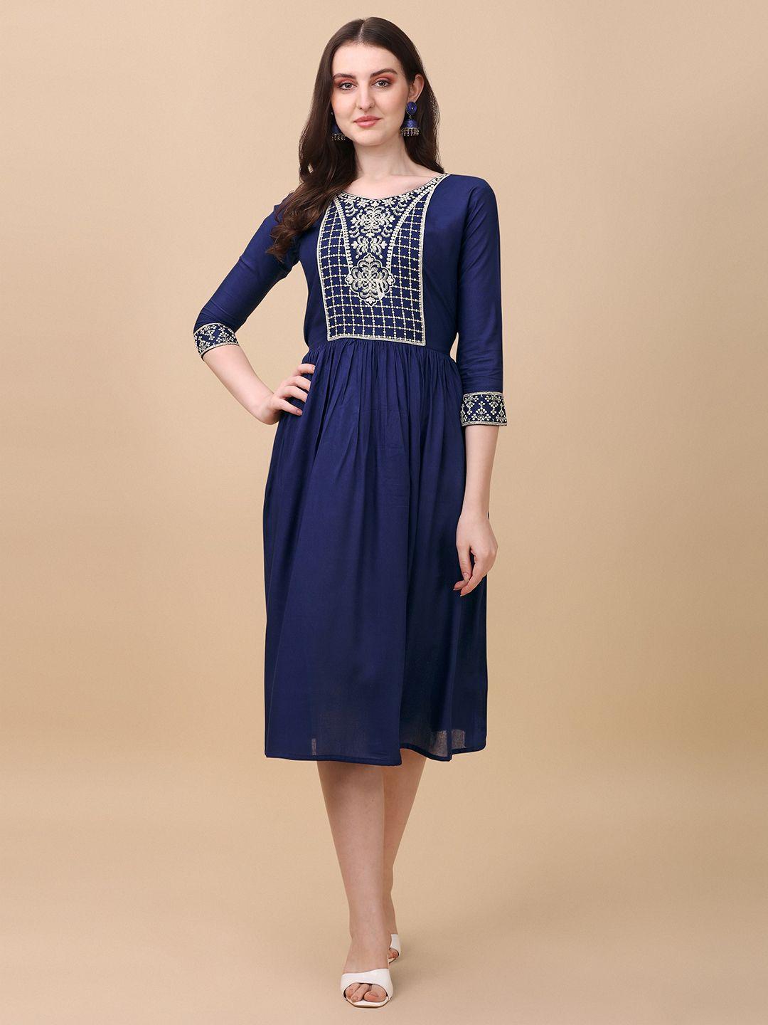 paralians ethnic motifs embroidered a-line dress