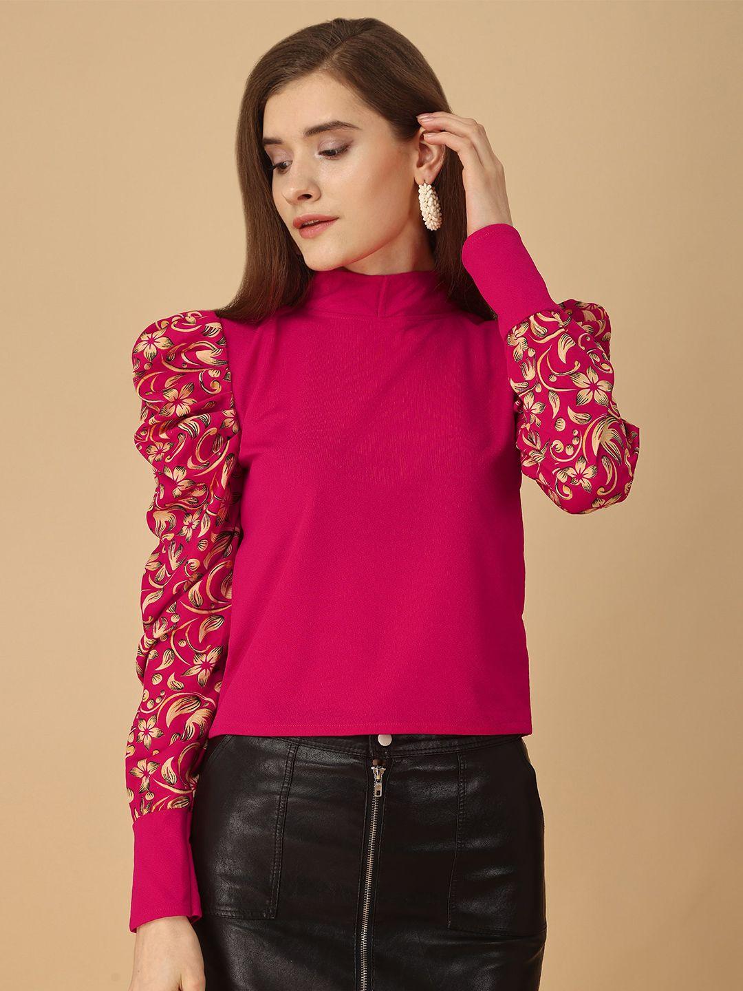 paralians high neck floral printed puff sleeves top