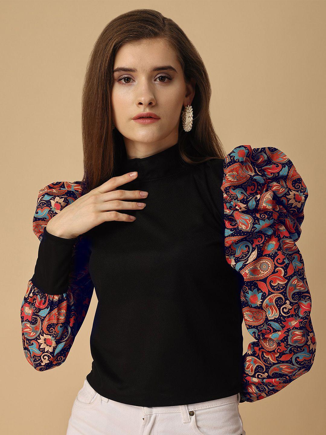 paralians high neck puff sleeves ethnic motifs printed top