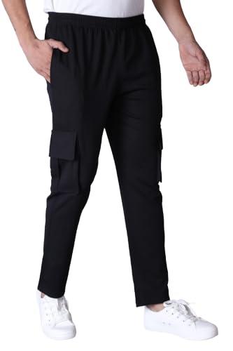 paralians mens comfortable regular fit polyester blend casual cargo lower with pockets (l, black)