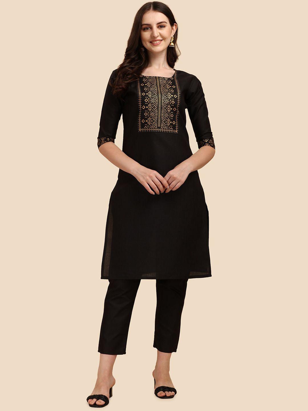 paralians women black ethnic motifs yoke design kurta