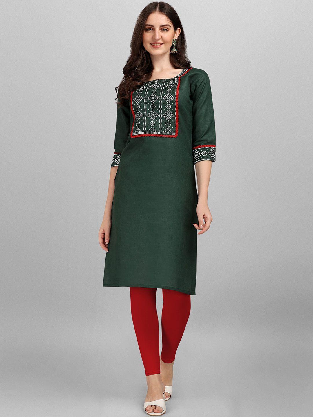 paralians women green thread work handloom kurta