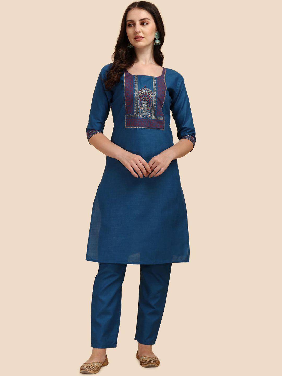 paralians women turquoise blue cotton yoke design handloom kurta