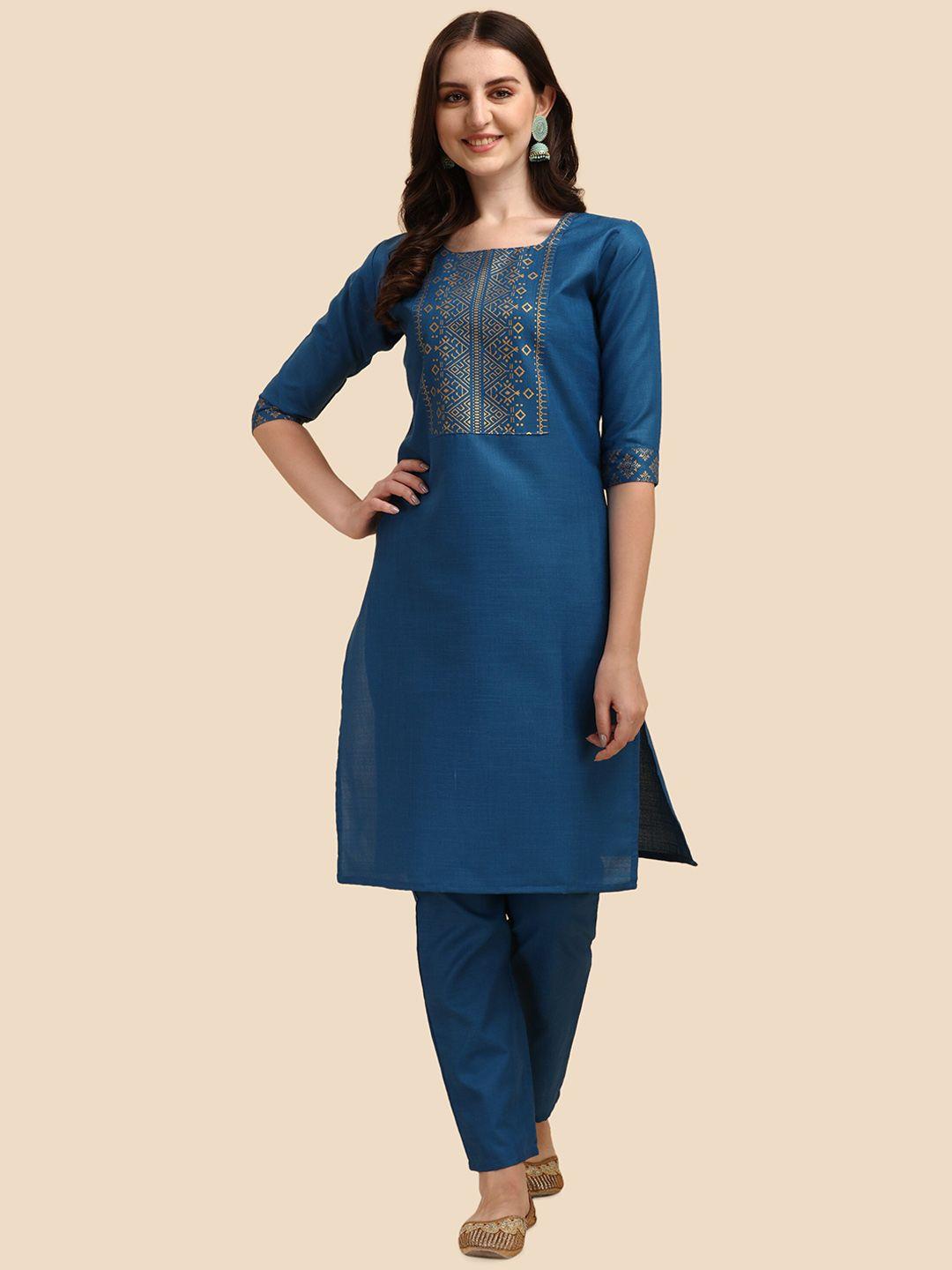 paralians women turquoise blue yoke design kurta