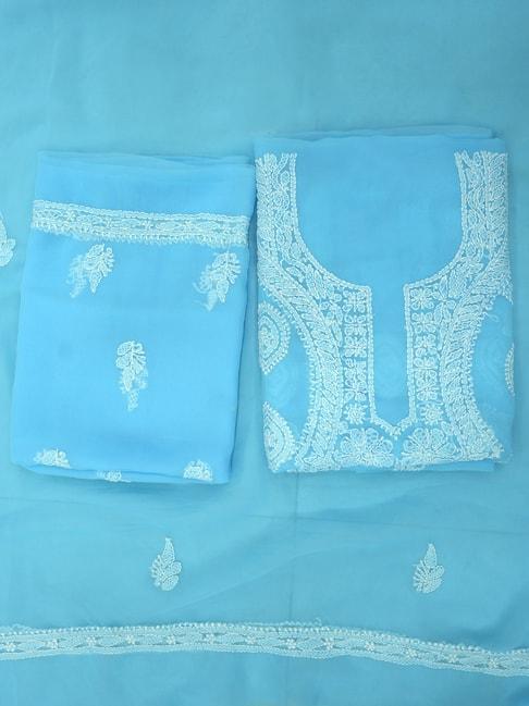 paramount chikan sky blue georgette chikankari unstitched dress material