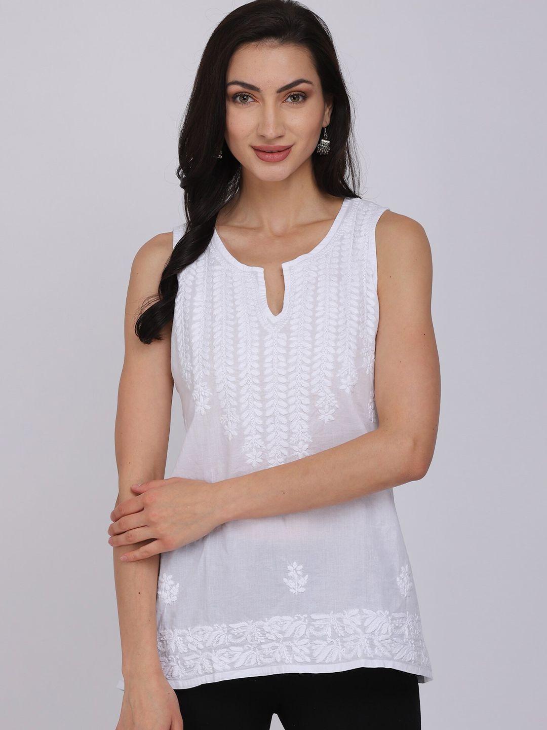 paramount chikan women white hand embroidered chikankari cotton sustainable top
