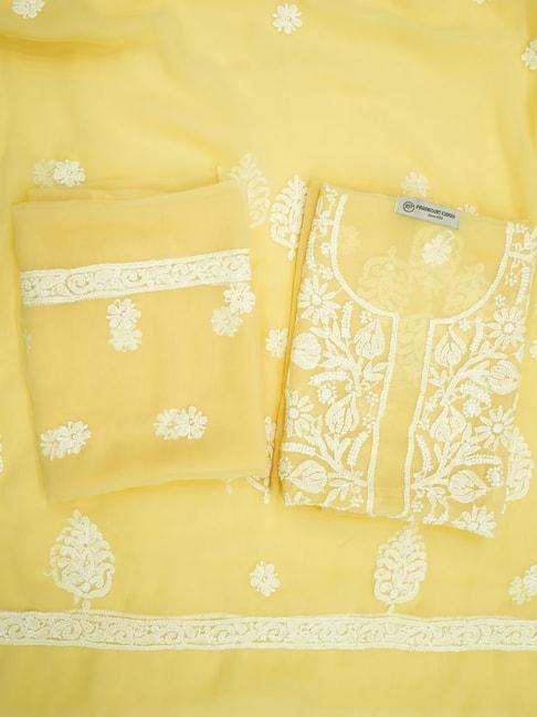 paramount chikan yellow georgette chikankari unstitched dress material