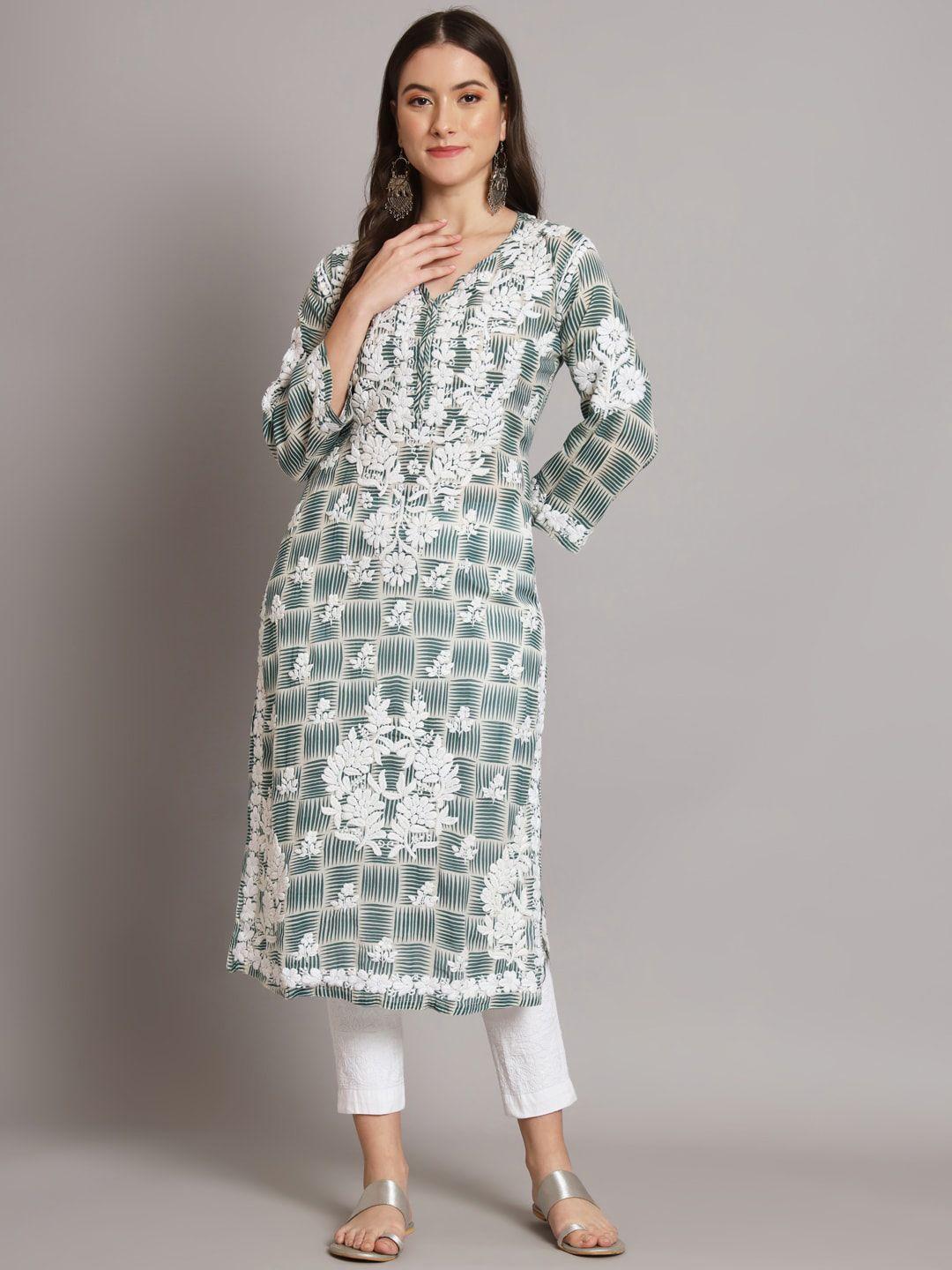 paramount chikan abstract printed chikankari straight mulmul kurta