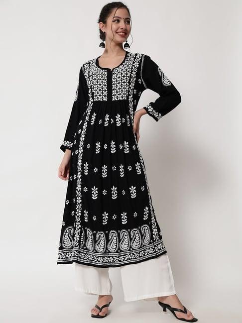 paramount chikan black chikankari a line kurta