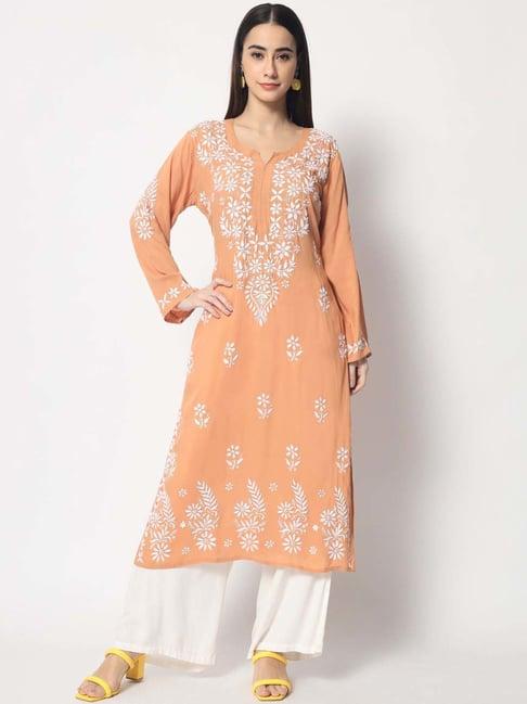 paramount chikan bronze embroidered straight kurta