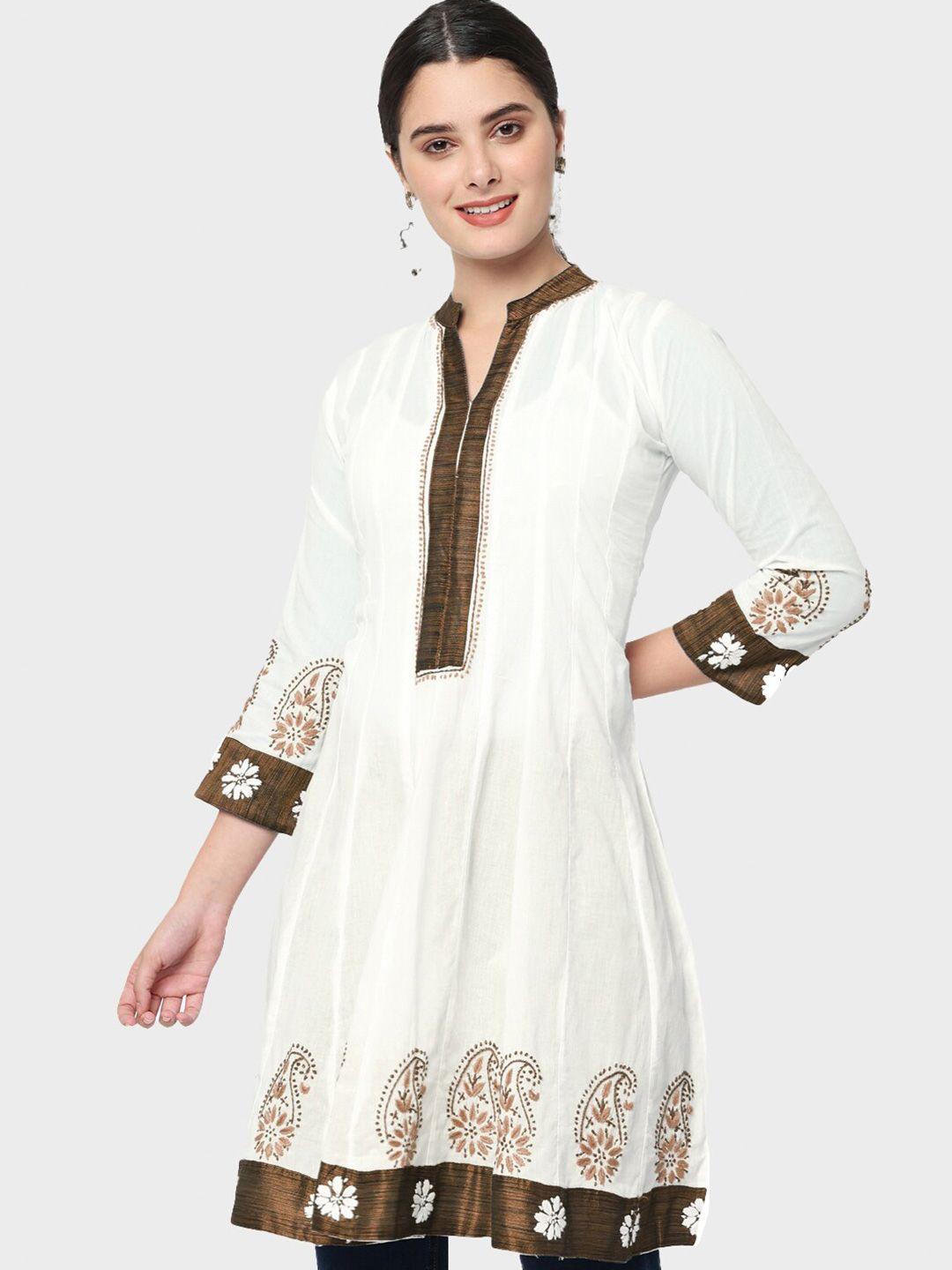 paramount chikan embroidered cotton chikankari panelled anarkali kurti