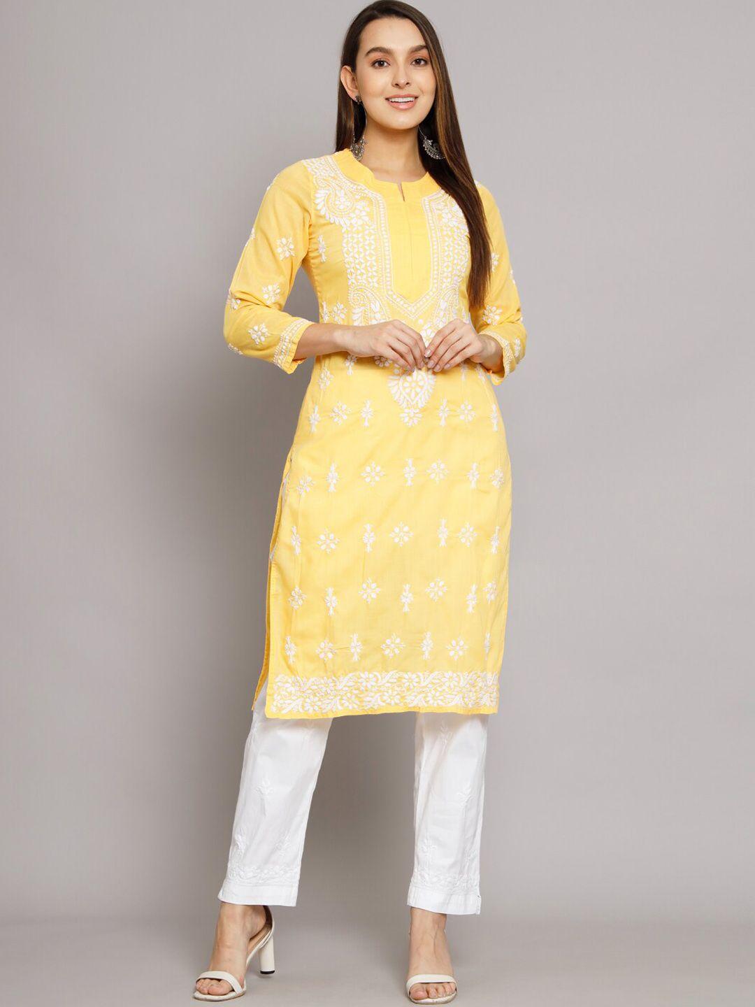 paramount chikan ethnic motifs chikankari embroidered kurta