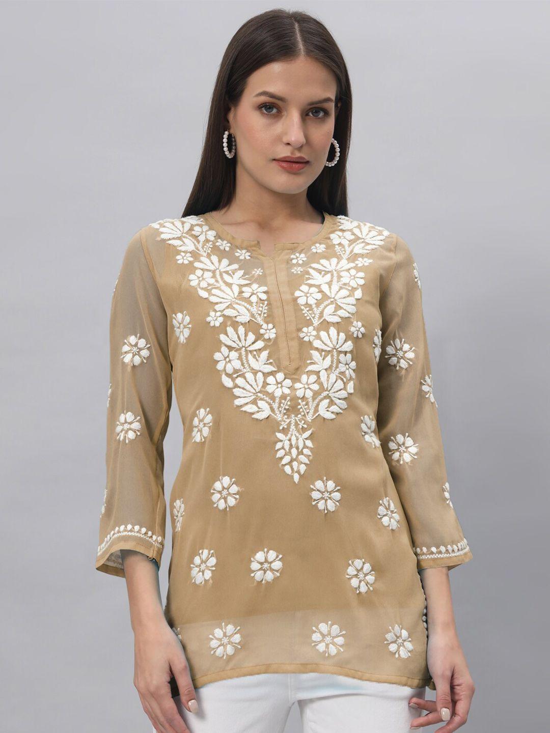 paramount chikan ethnic motifs chikankari embroidered kurti with slip