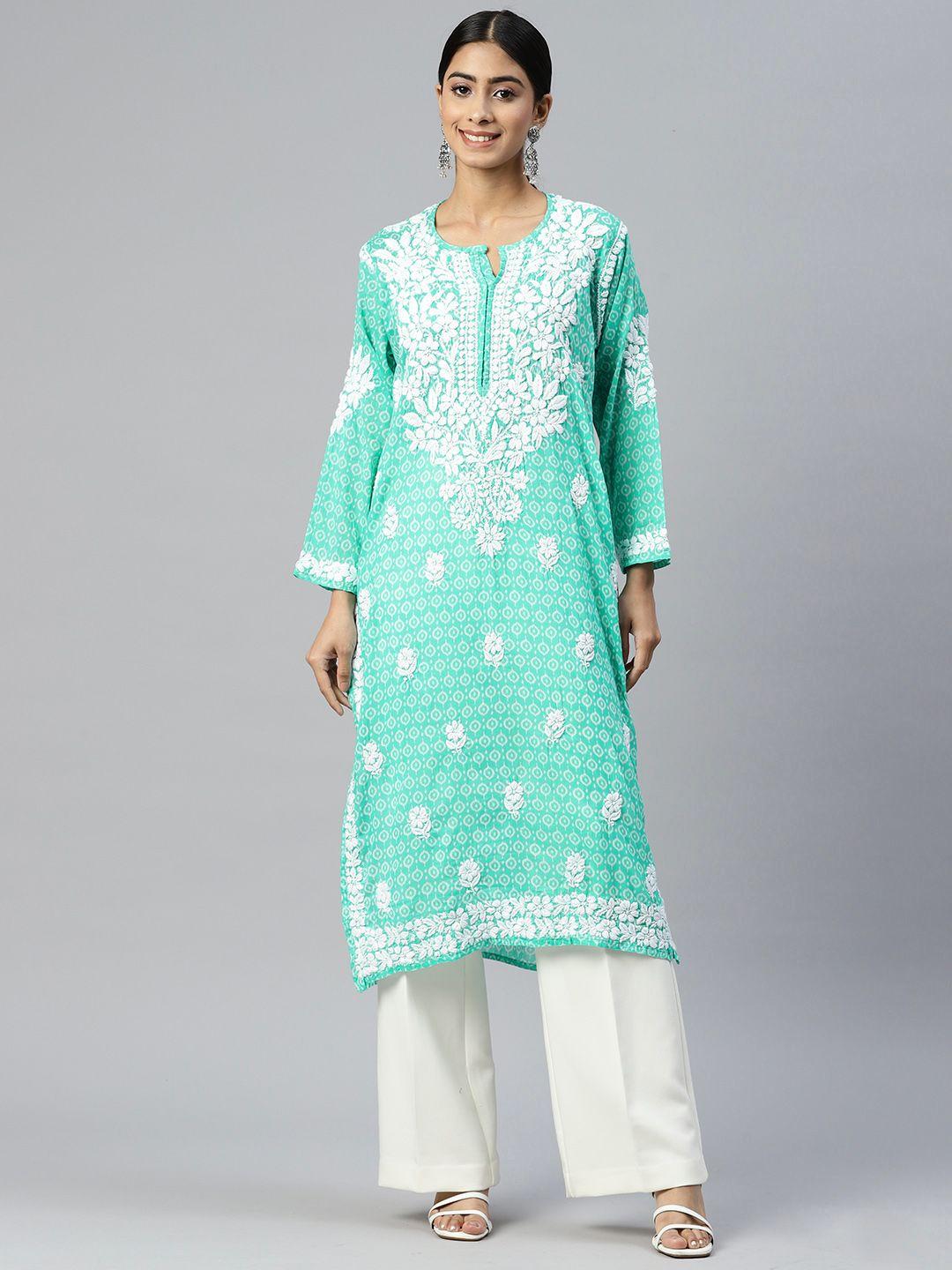 paramount chikan ethnic motifs embroidered chikankari cotton kurta