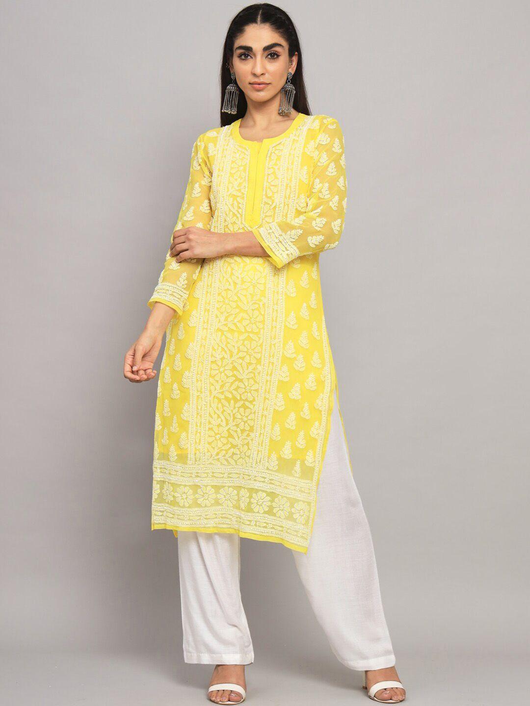 paramount chikan ethnic motifs embroidered chikankari georgette kurta with slip