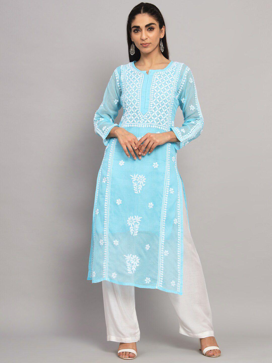 paramount chikan ethnic motifs embroidered chikankari kurta with trousers