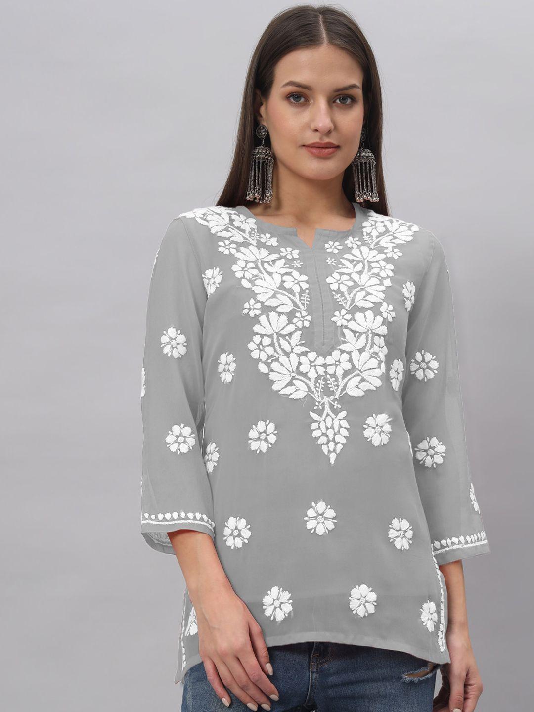 paramount chikan ethnic motifs embroidered chikankari kurti with slip