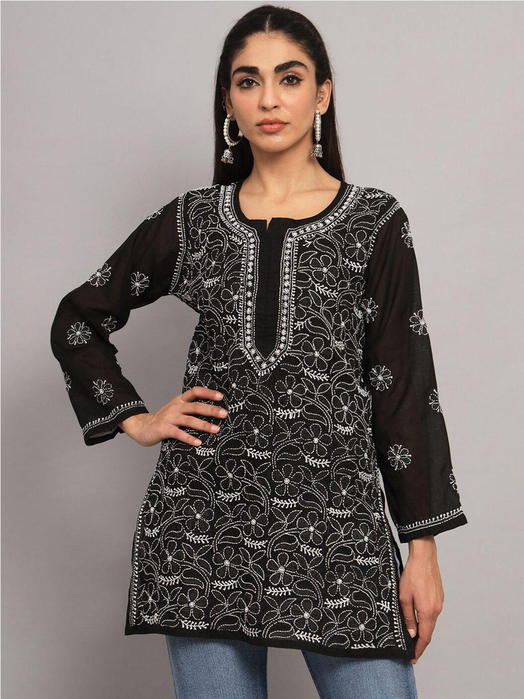 paramount chikan ethnic motifs embroidered chikankari pure cotton kurti