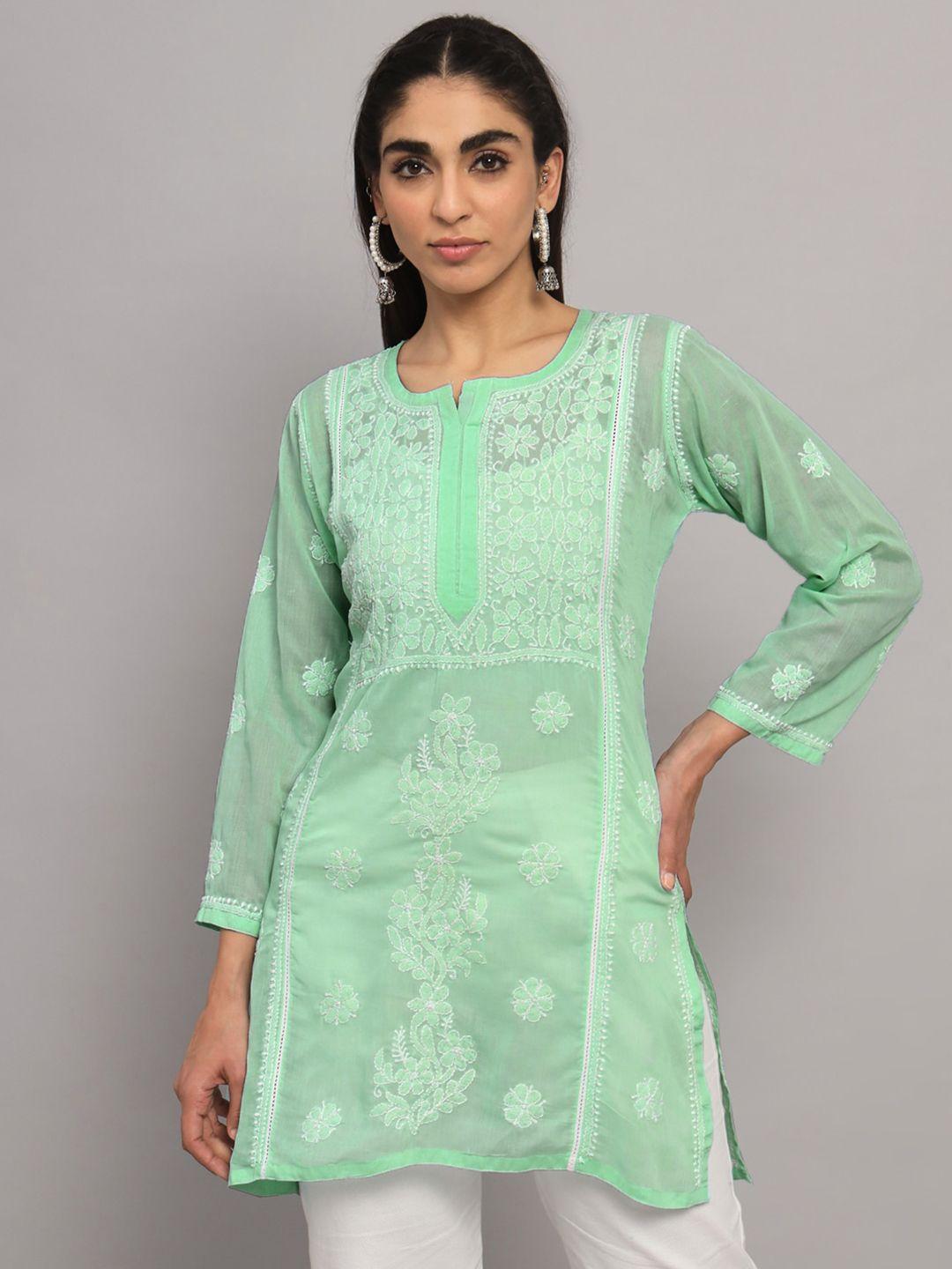 paramount chikan ethnic motifs embroidered chikankari pure cotton straight kurti