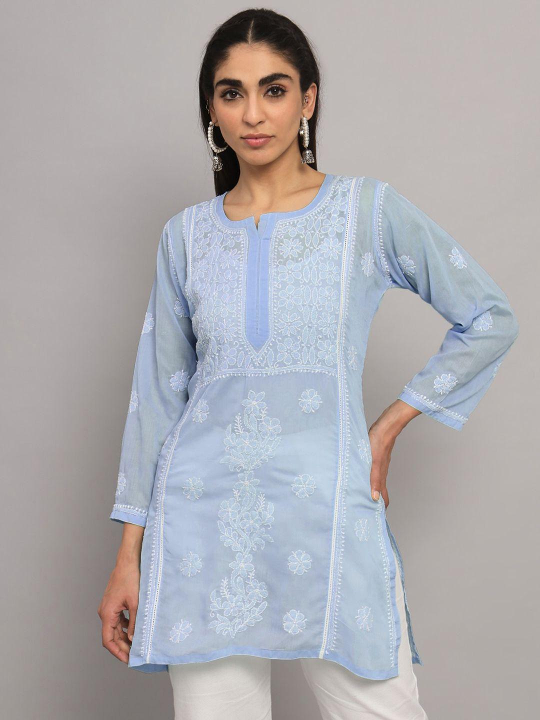 paramount chikan ethnic motifs embroidered chikankari pure cotton straight kurti