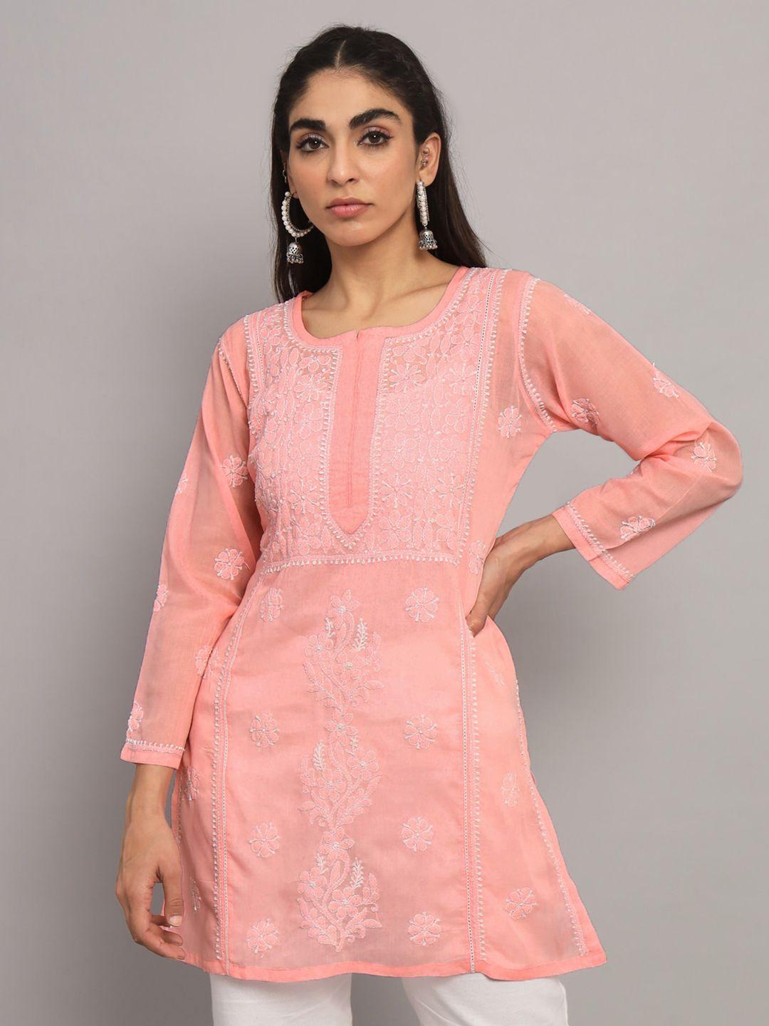 paramount chikan ethnic motifs embroidered chikankari pure cotton straight kurti